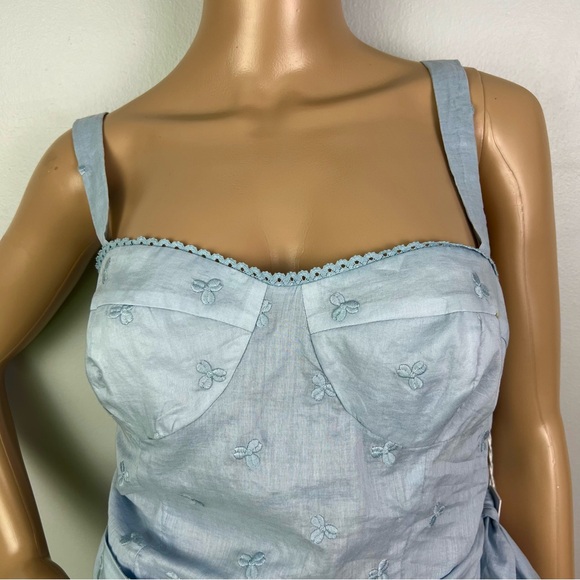 NEW REFORMATION BLUE EMBROIDERED COTTON MINI DRESS - Picture 4 of 10